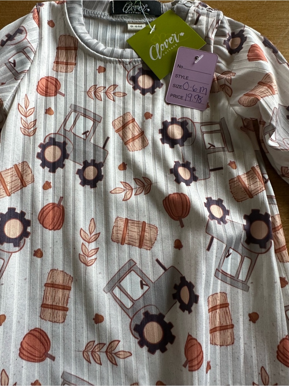 Clover Kids Cream Tractor & Harvest Print One-Piece Bodysuit